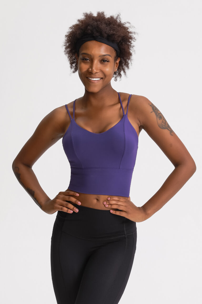 AngiMelo Womens Workout Tank Tops Square Neck Longline Sports Bra Support  Crop Yoga Top Spaghetti Strap Built in Bras, Black Longline Sports Bra, S :  : Fashion