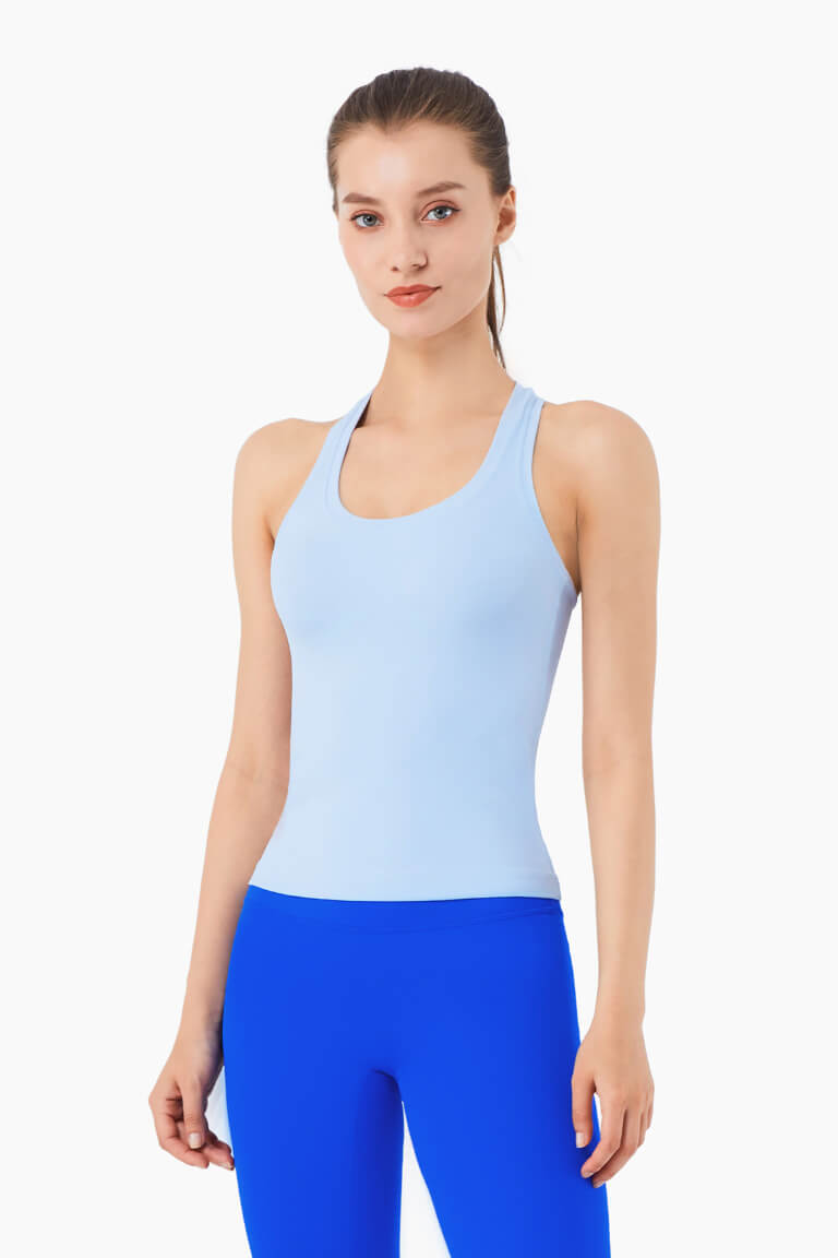 Fabletics Womens Size Small Tank Top Dusty Blue Mesh Side Ruching Racerback